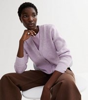New Look Lilac Ribbed Knit Button Front Cardigan